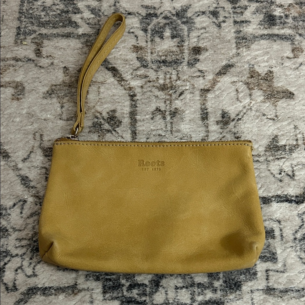 Roots Mustard Yellow Leather Wristlet Pouch